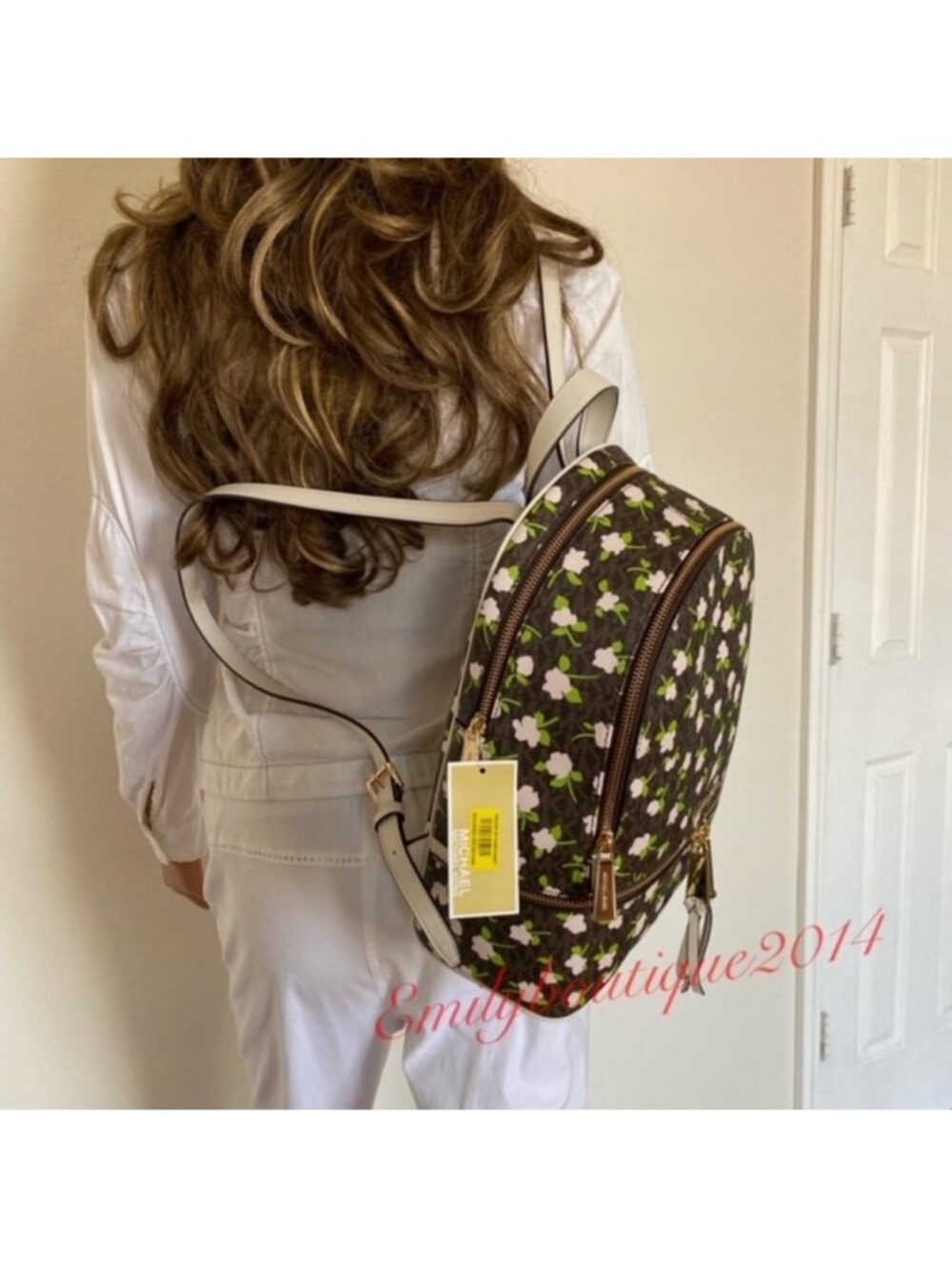 NWT Michael Kors Retail Rhea Zip Signature Rose Flowers Print Bag Backpack - Picture 4 of 9